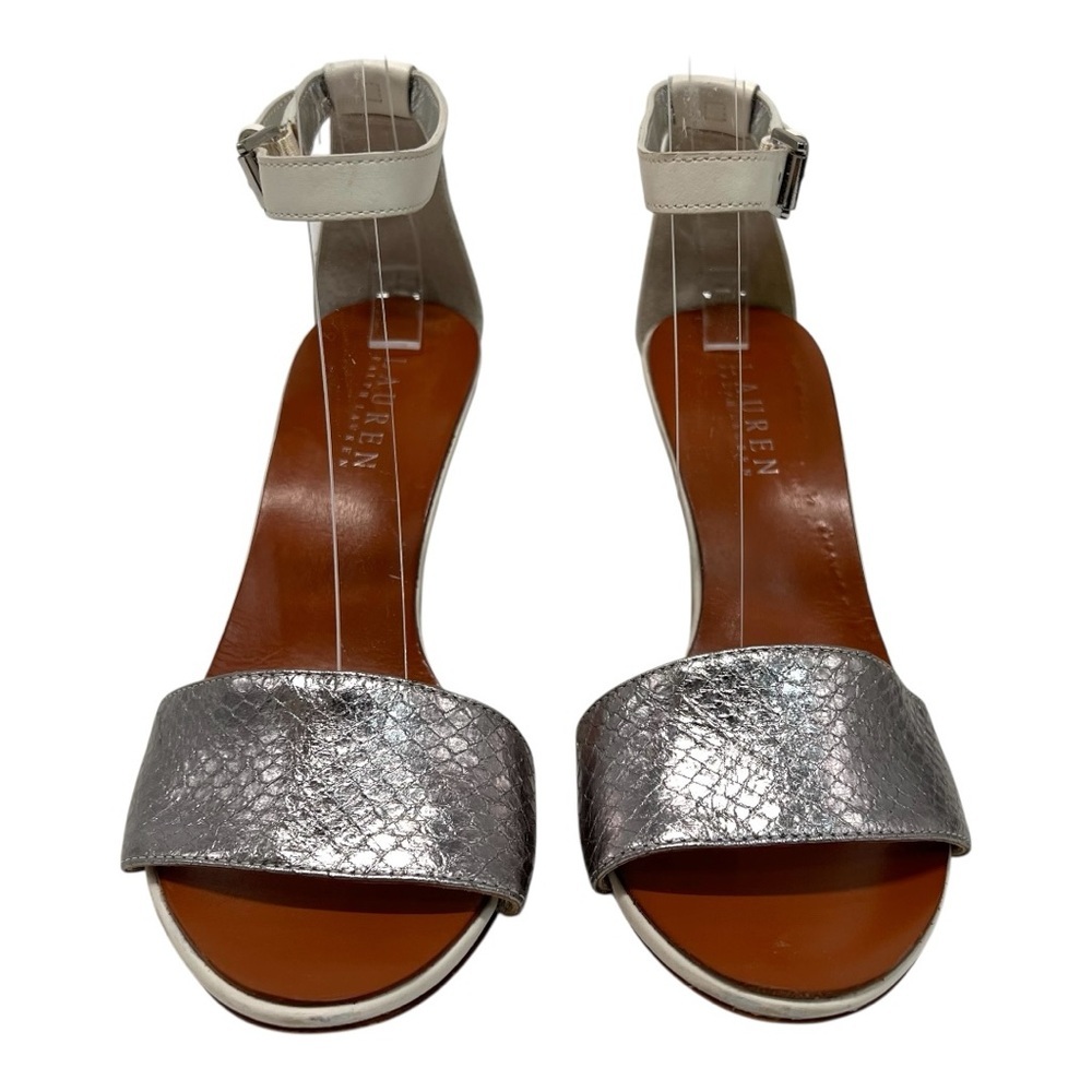 Lauren Ralph Lauren Leah Leather Snakeskin High Heel Pumps Sandals Women’s 7.5 - Picture 3 of 15
